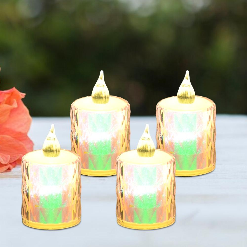 4 Pc Flameless And Smokeless Decorative Melting Candles Led Tea Light, Diwali - Color: Mix