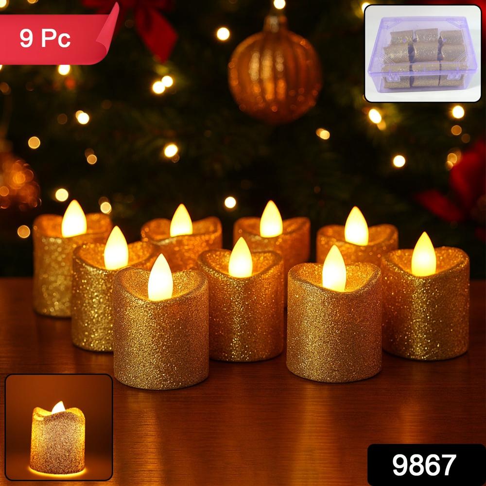 Christmas Premium Glitter Led Tealight Candles (9 Pc Set) - Color: Mix