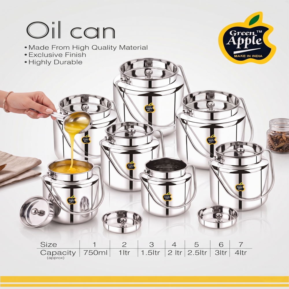 Premium 5 Litre Stainless Steel Akhand Barni / Milk Dochi | Heavy Duty 5000ML Oil Can by Green Apple | Wholesale & Export