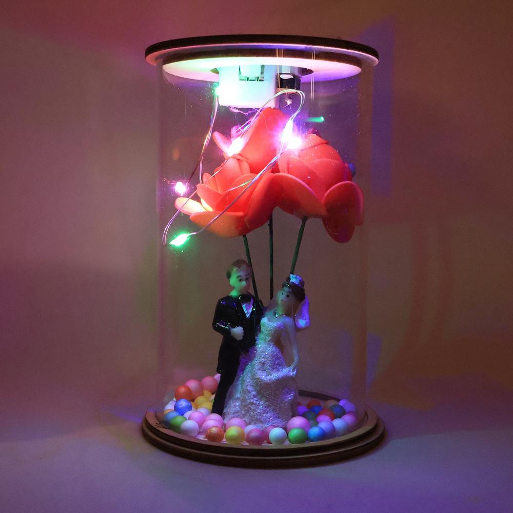Wedding Couple With Led Rose Lamp (1 Pc) - Color: Mix