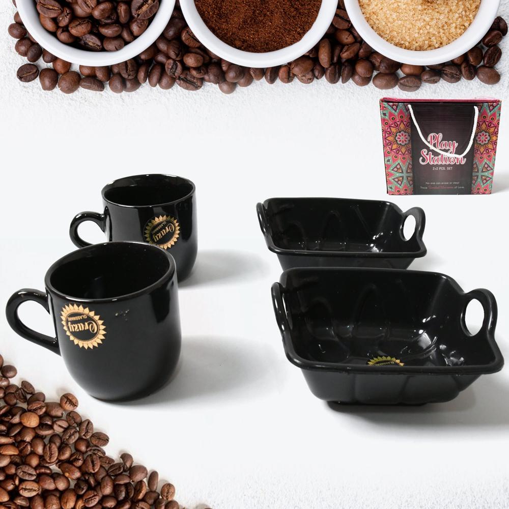Play Station Ceramic Tea / cups / Mug Set With Handle Serving Bowl Milk Cup Coffee Cup Tea Cup Breakfast Cup Drinking Mug or Outdoor for Household Gift for Birthday Wedding Party (4 Pcs set)