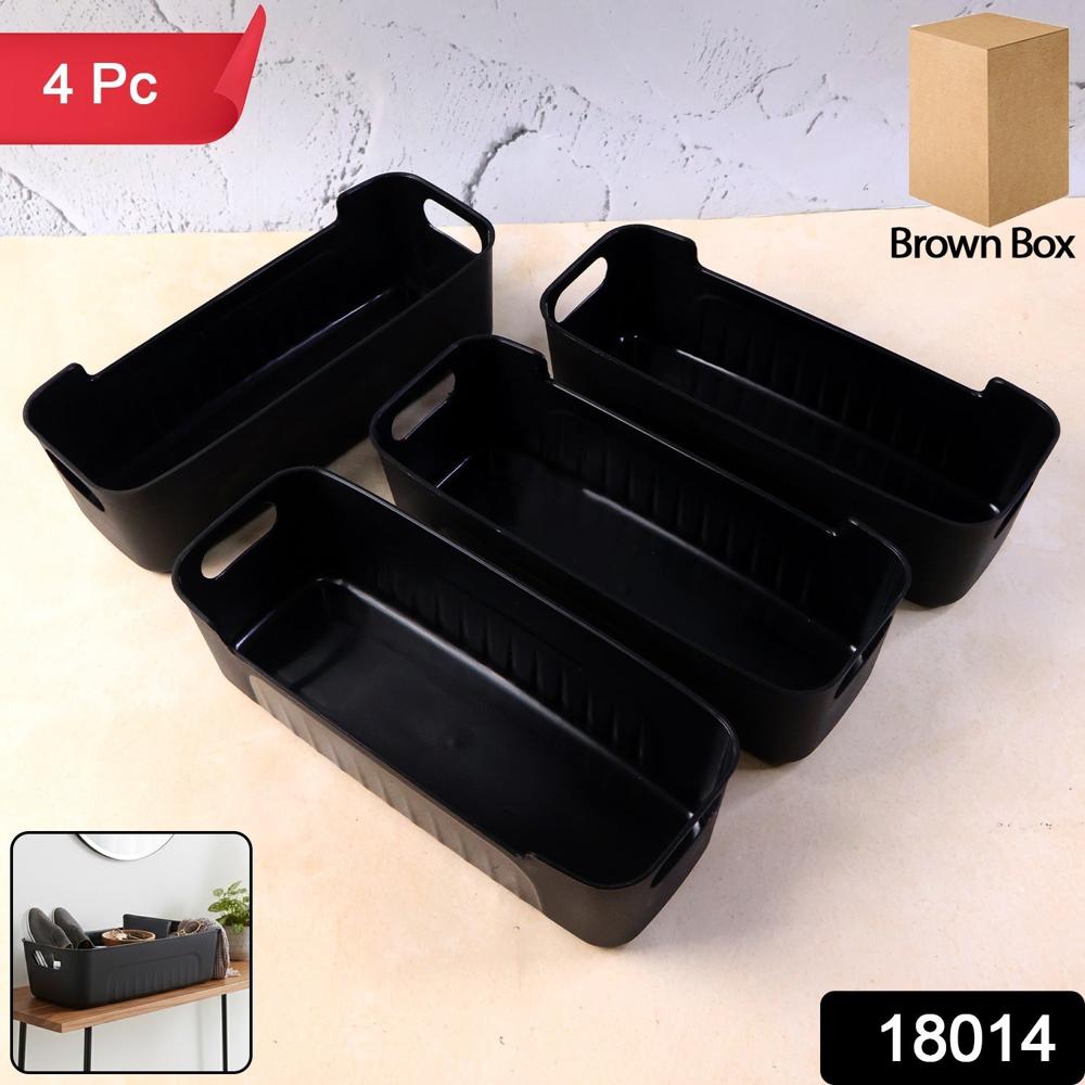 Black Plastic Storage Basket Tray Set (4 Pcs) - Color: Mix