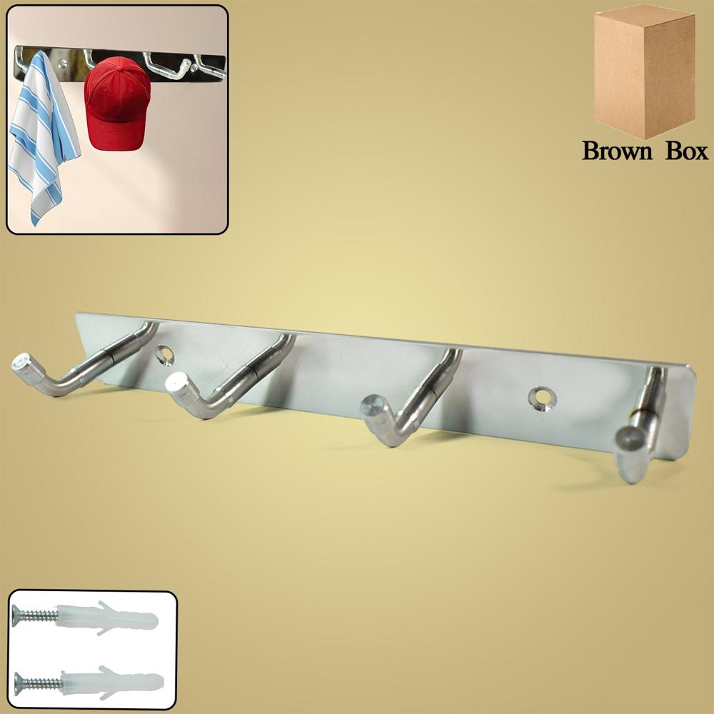 Stainless Steel Wall Mounted Coat 4 Hook Rack (20X3 / 1 Pc) - Color: Mix