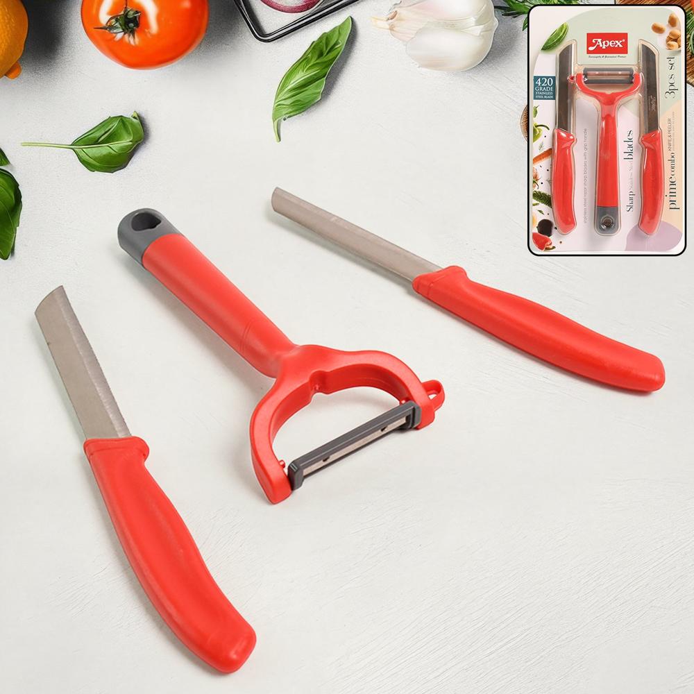 Apex 3-Piece Stainless Steel Kitchen Knife And Peeler Set - Color: Mix