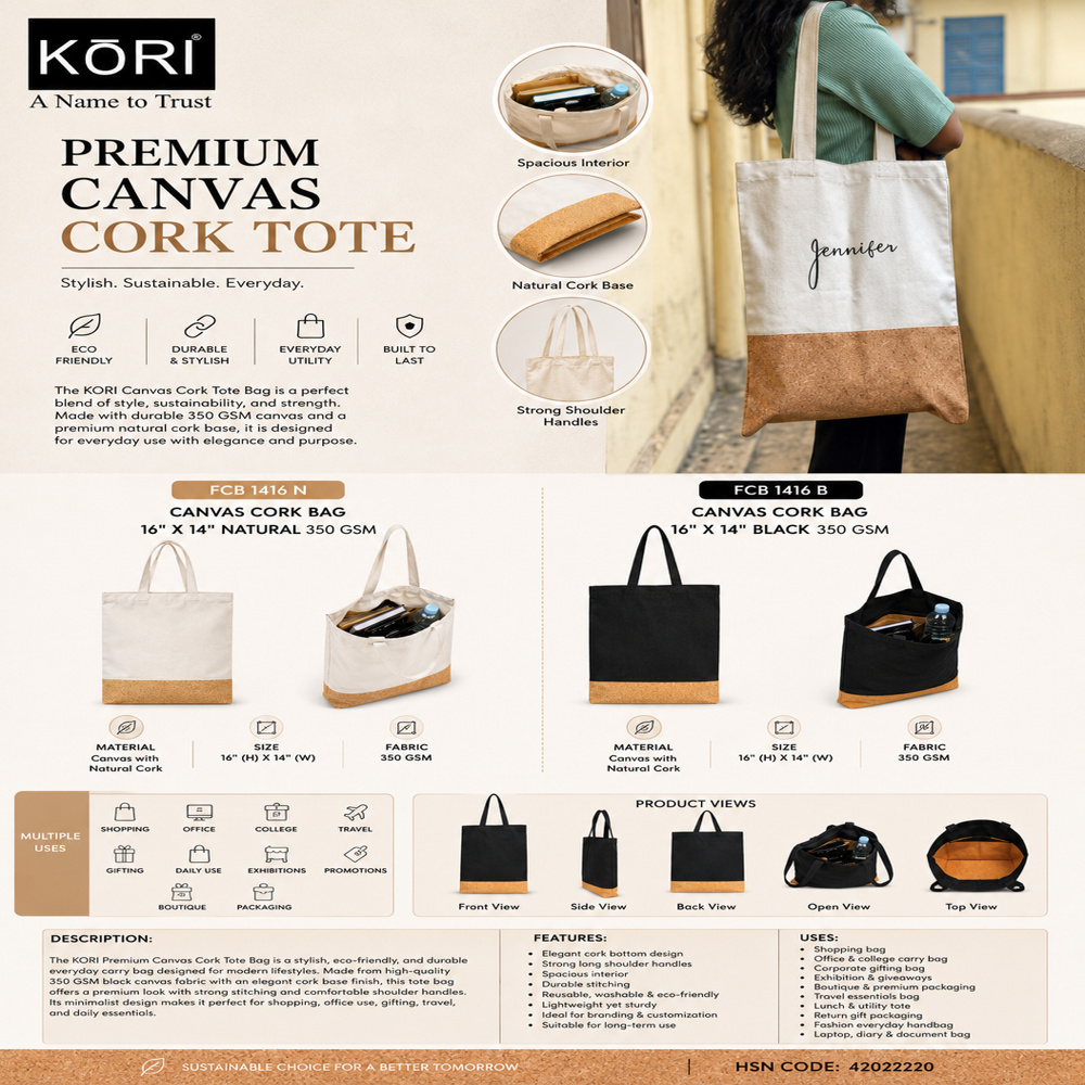 Kori Canvas Cork  Bag 16" X 14" Natural 350 Gsm  (fcb 1416 N) - Capacity: 20 Ltr