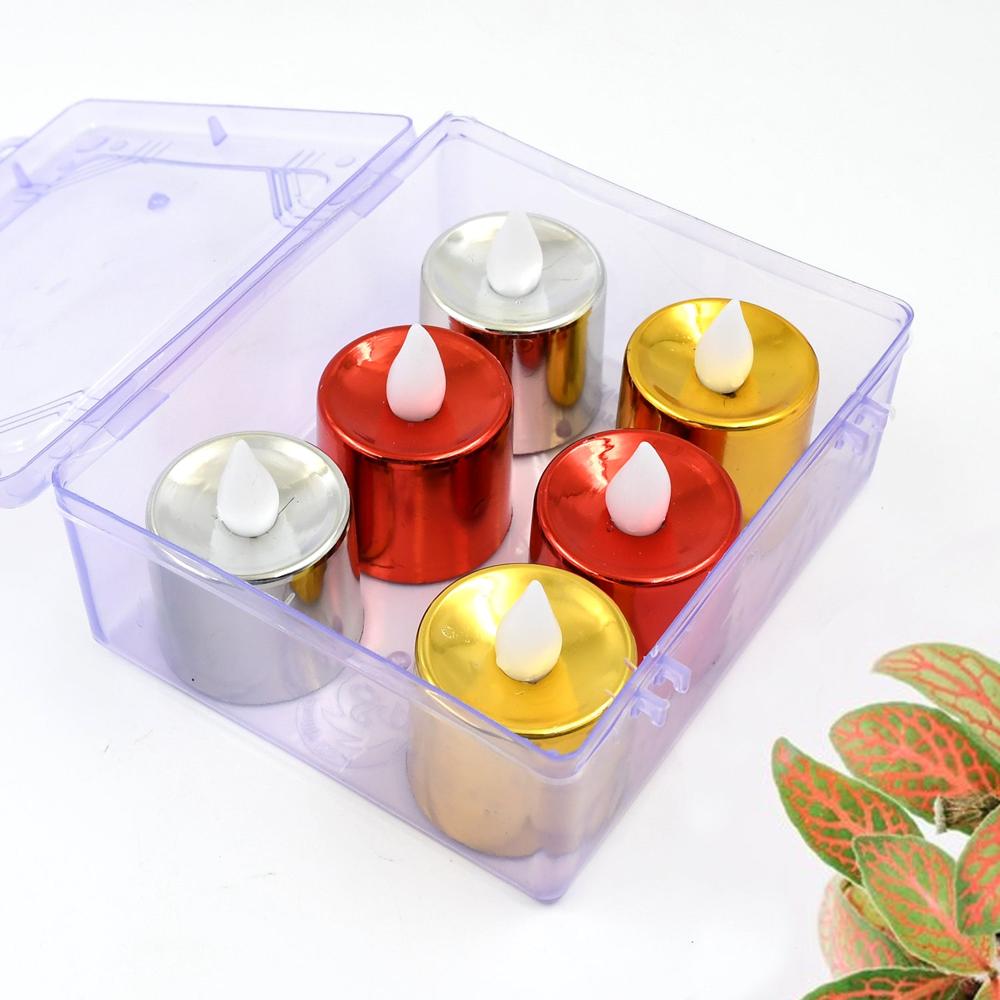 Electrical Candles Diya Led Tea Light, Diwali (6 Pcs Set) - Color: Mix