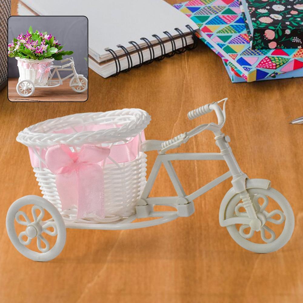Plastic Cycle Flower Vases For Home Decor; Bicycle Flower Pot Stand (1 Pc) - Color: Mix