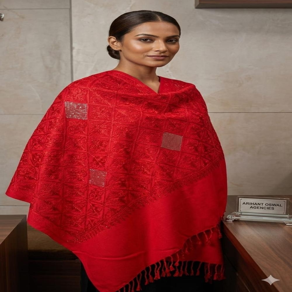 Embroidery Stoll - Chiffon, 70x200 Cm, Multicolor | Machine-embroidered Floral, Hemmed Edges, Lightweight Woven Stole