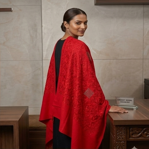 Embroidery Stoll - Chiffon, 70x200 Cm, Multicolor | Machine-embroidered Floral, Hemmed Edges, Lightweight Woven Stole