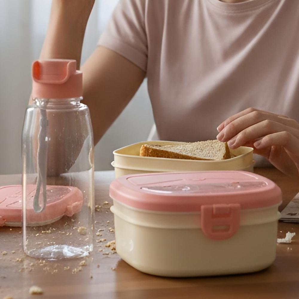 Plastic Lunch Box with Water Bottle Combo Set (1 Set)
