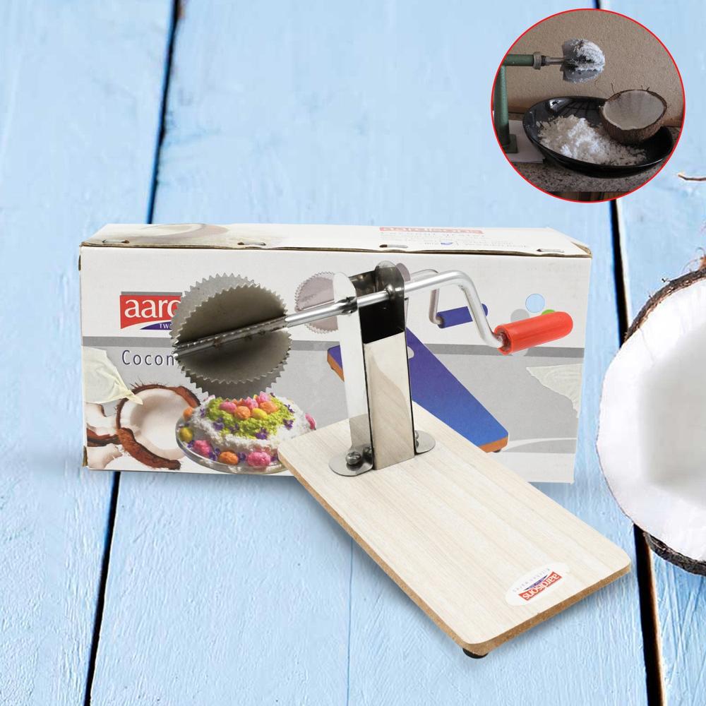 Stainless Steel Coconut Scraper With Wooden Base (1 Pc) - Color: Mix