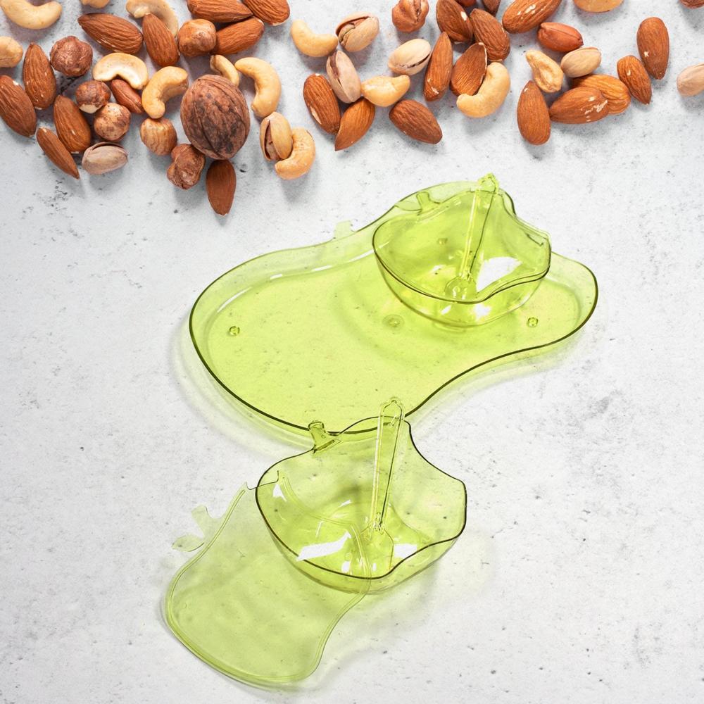 Apple Shape 2Pc Serving Set Of Bowl With Spoon & Tray Dinnerware Serving Snacks & Pickle - Color: Mix