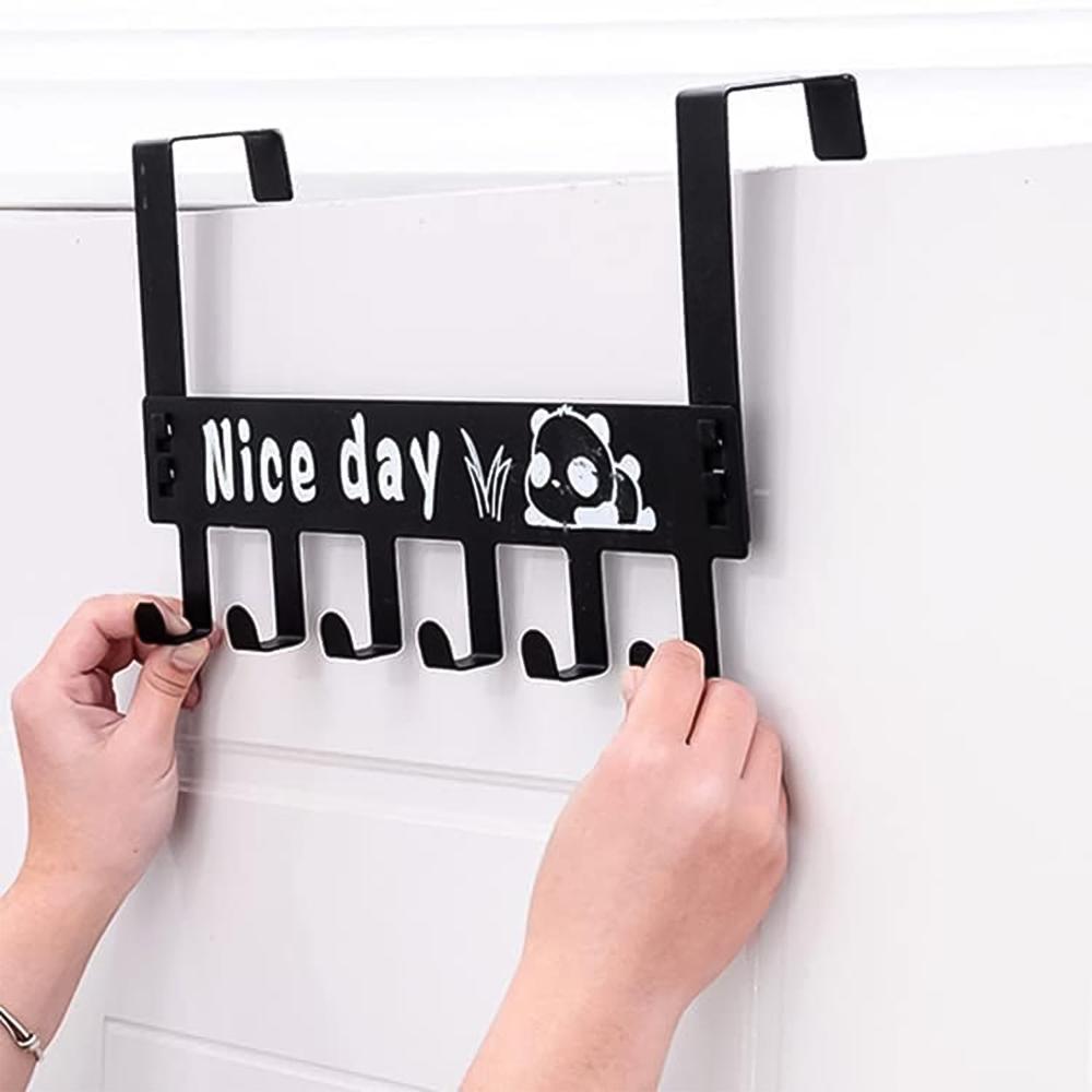 Heavy-Duty Carbon Steel Door Hook Hanger Rack (1 Pc / 6 Hook / Black) - Color: Mix