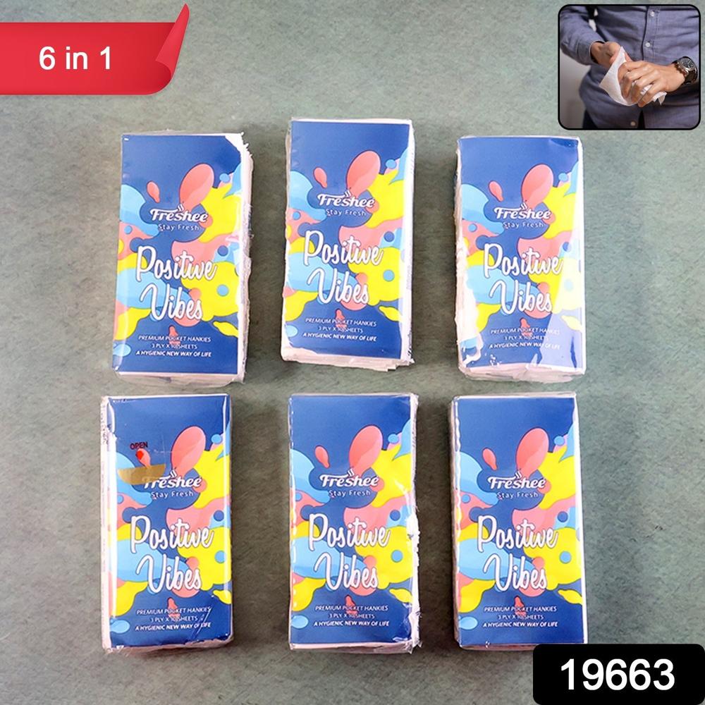 Premium Soft Pocket Tissue Pack For Daily Use Skin Care Office (Pack Of 6 / 60 Sheet) - Color: Mix