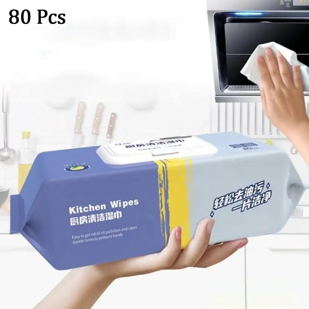 Strong Decontamination Kitchen Cleaning Wet Wipes For Grease & Glass (80 Pcs) - Color: Mix