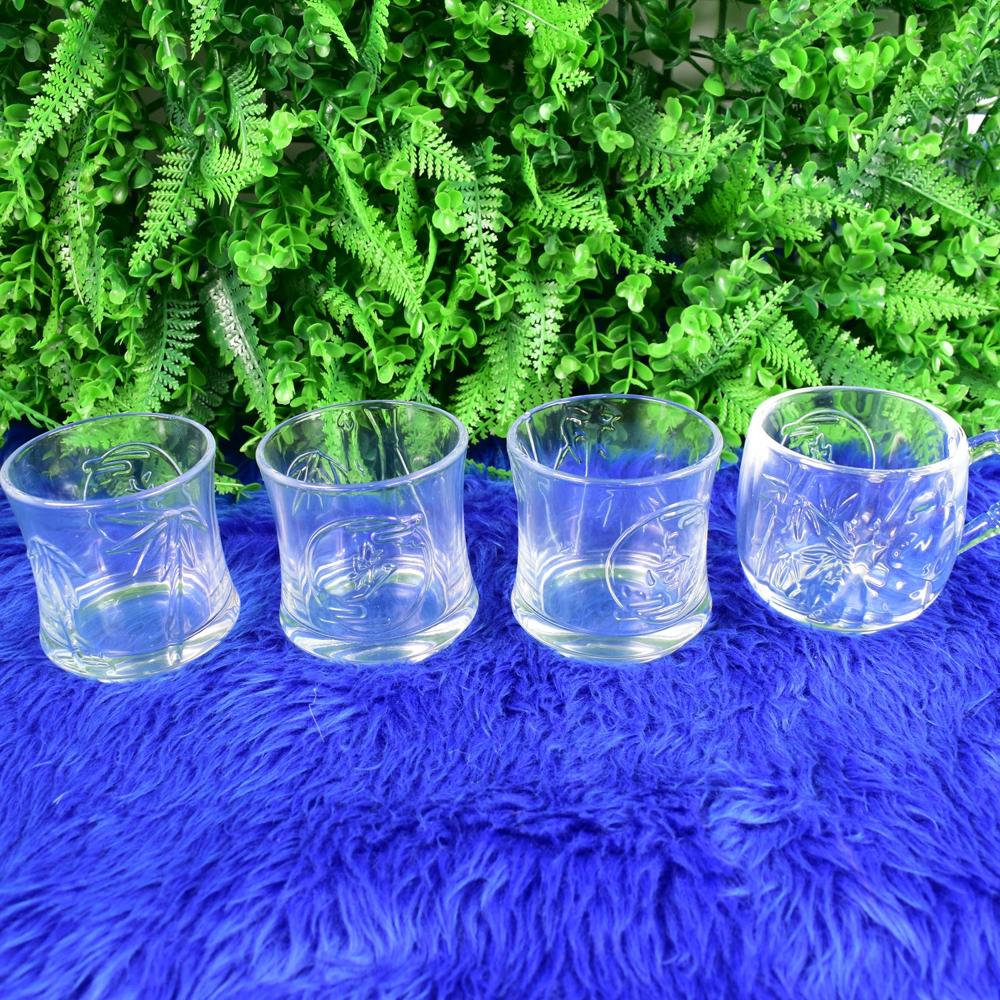 Glass 3 Pc Mug & 1 Pc Cup Set, Water Glass (4 Pcs Set) - Color: Mix