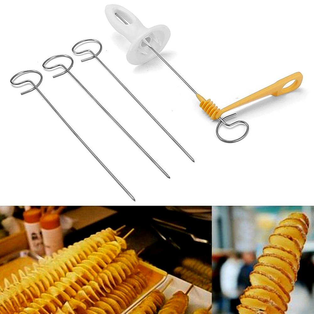 1 Set Potato Spiral Cutter Potato Twister (4 Spits) - Color: Mix