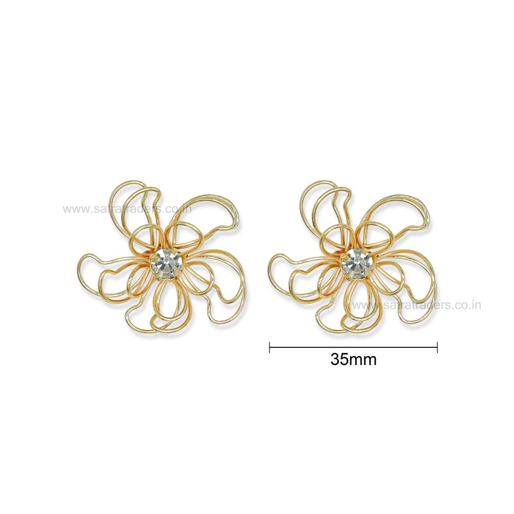 Golden Wire Flower with Stone | Size : 35mm | Qty : 10pcs | MA499