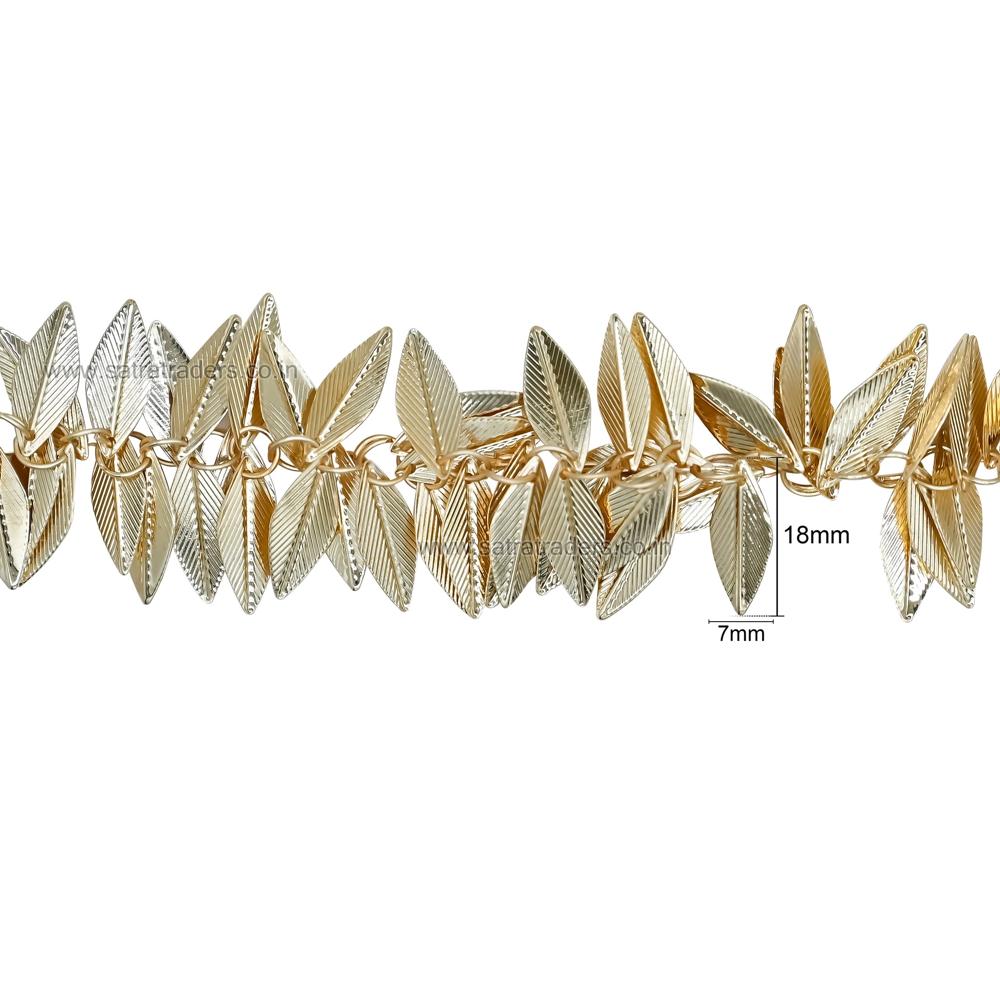 Leaf Shape Iron Chain | Size : 18Mm | Qty : 1Mtr | Ic35 - Color: Golden/Nickel