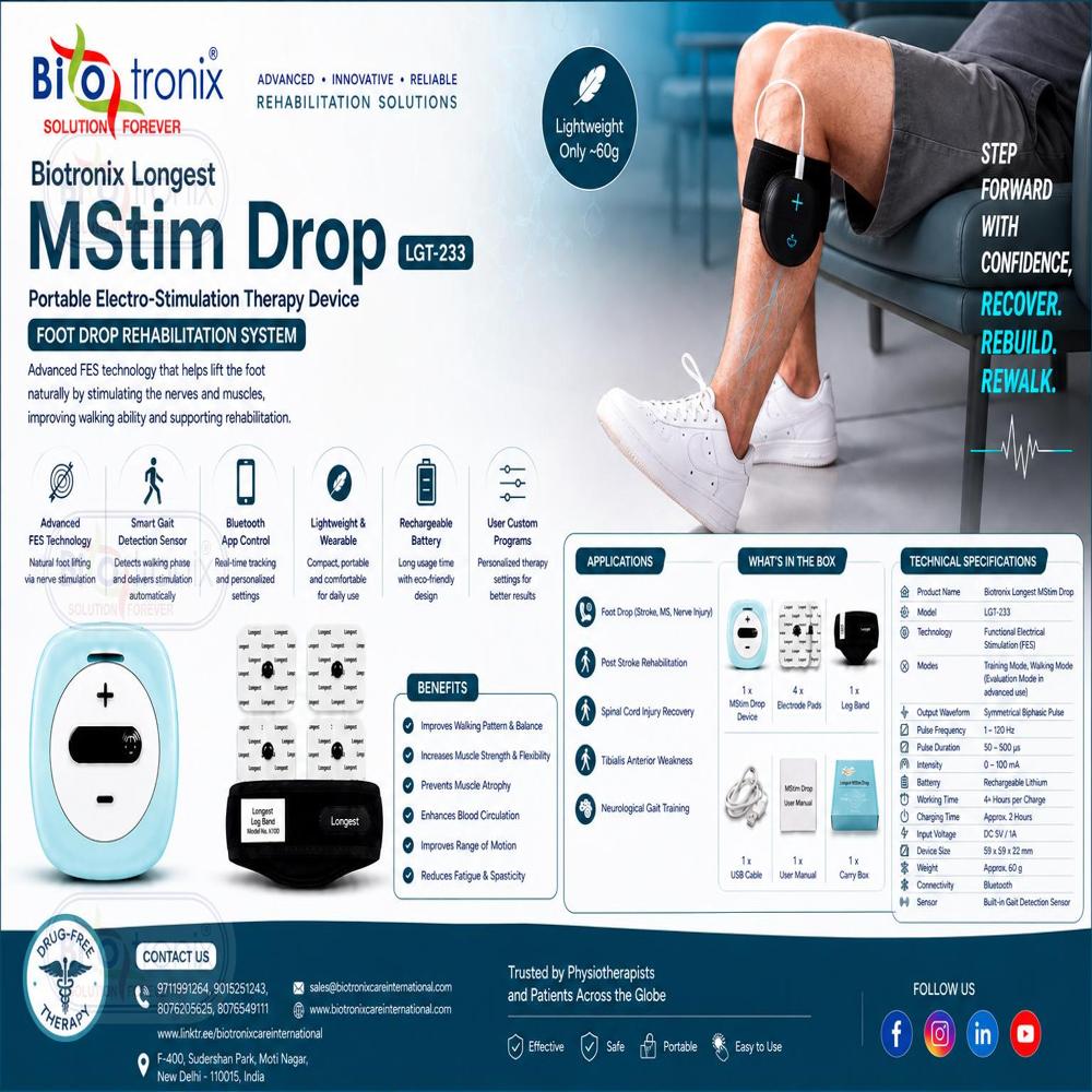 Lightweight Foot Drop Therapy Stimulator for Home Rehabilitation
