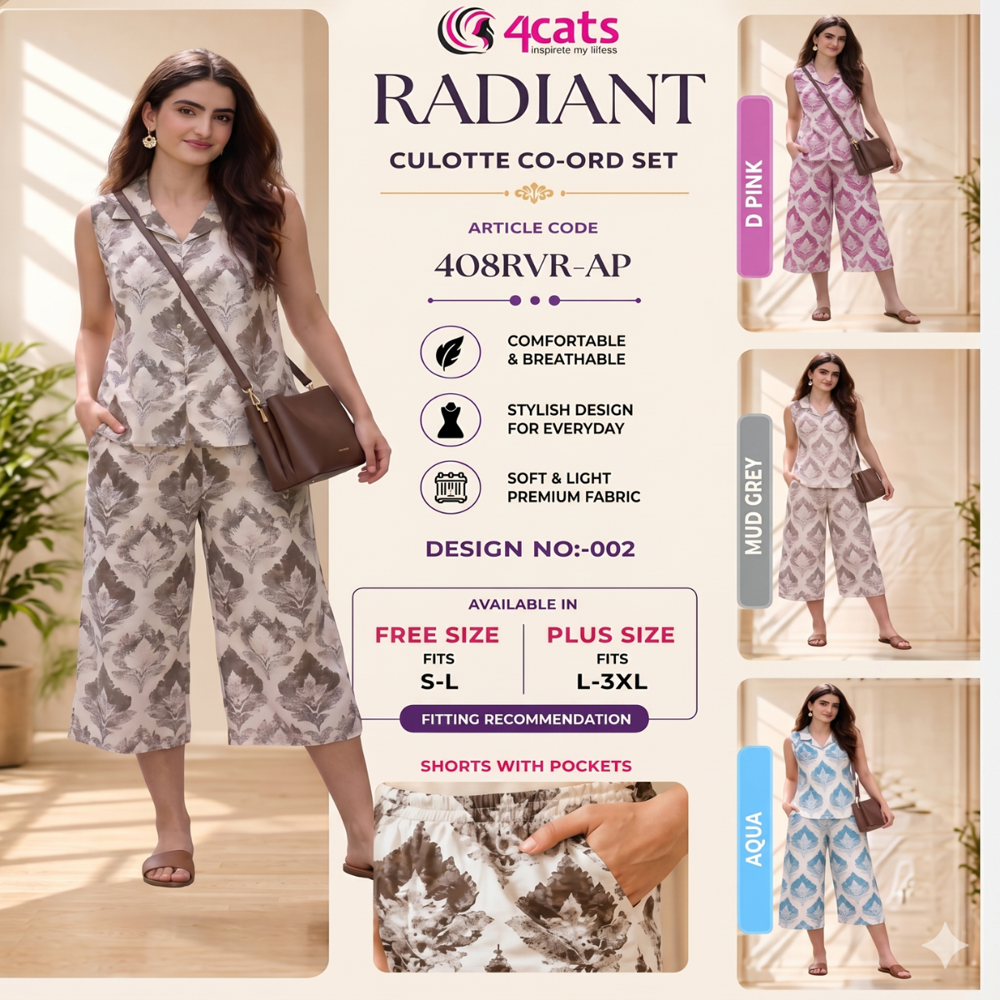 RADIANT PRINTED CULOTTES AND TOPS COORD SETS