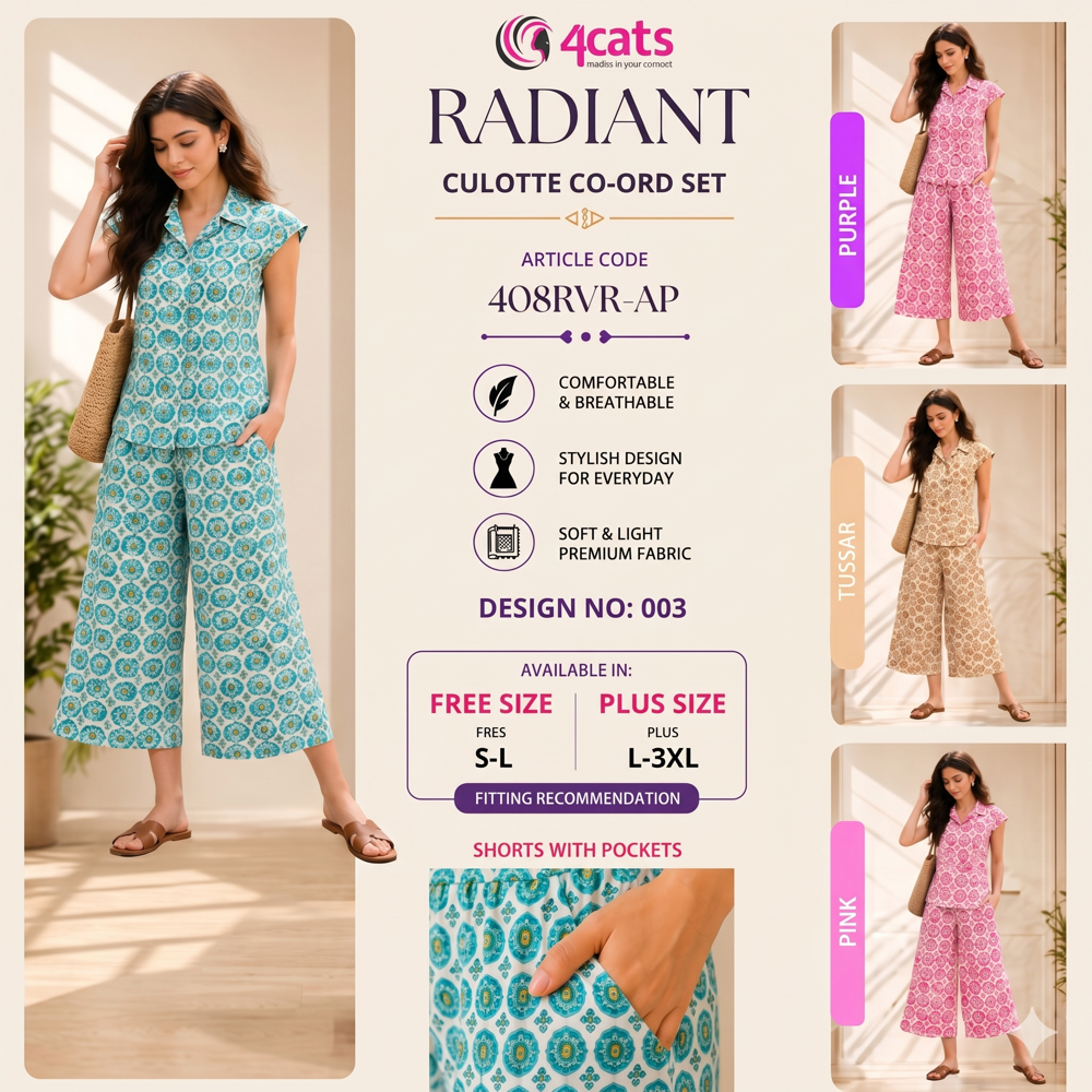 RADIANT PRINTED CULOTTES AND TOPS COORD SETS