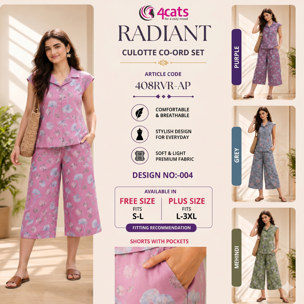 RADIANT PRINTED CULOTTES AND TOPS COORD SETS