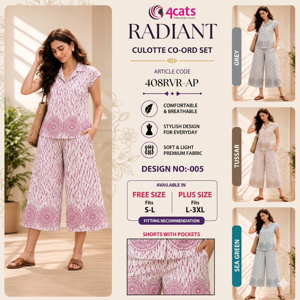 RADIANT PRINTED CULOTTES AND TOPS COORD SETS