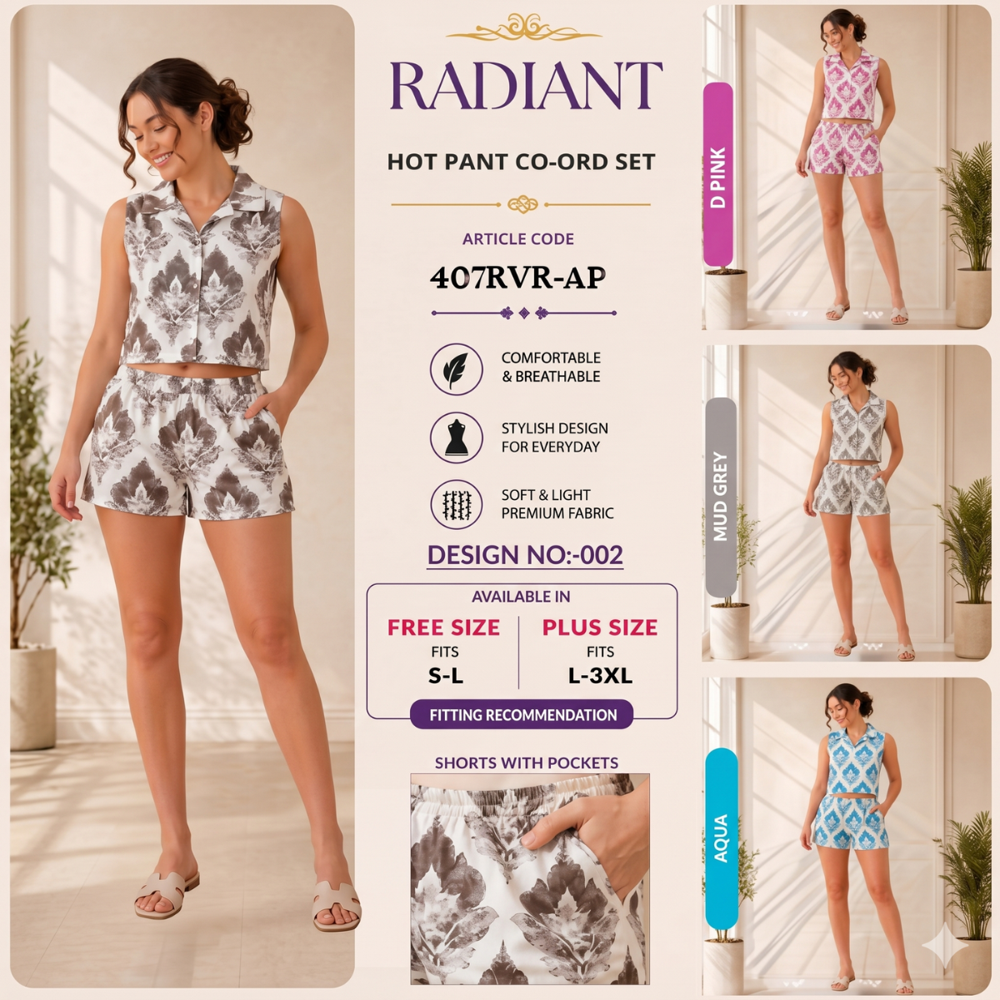 RADIANT PRINTED HOTPANT AND TOPS COORD SETS