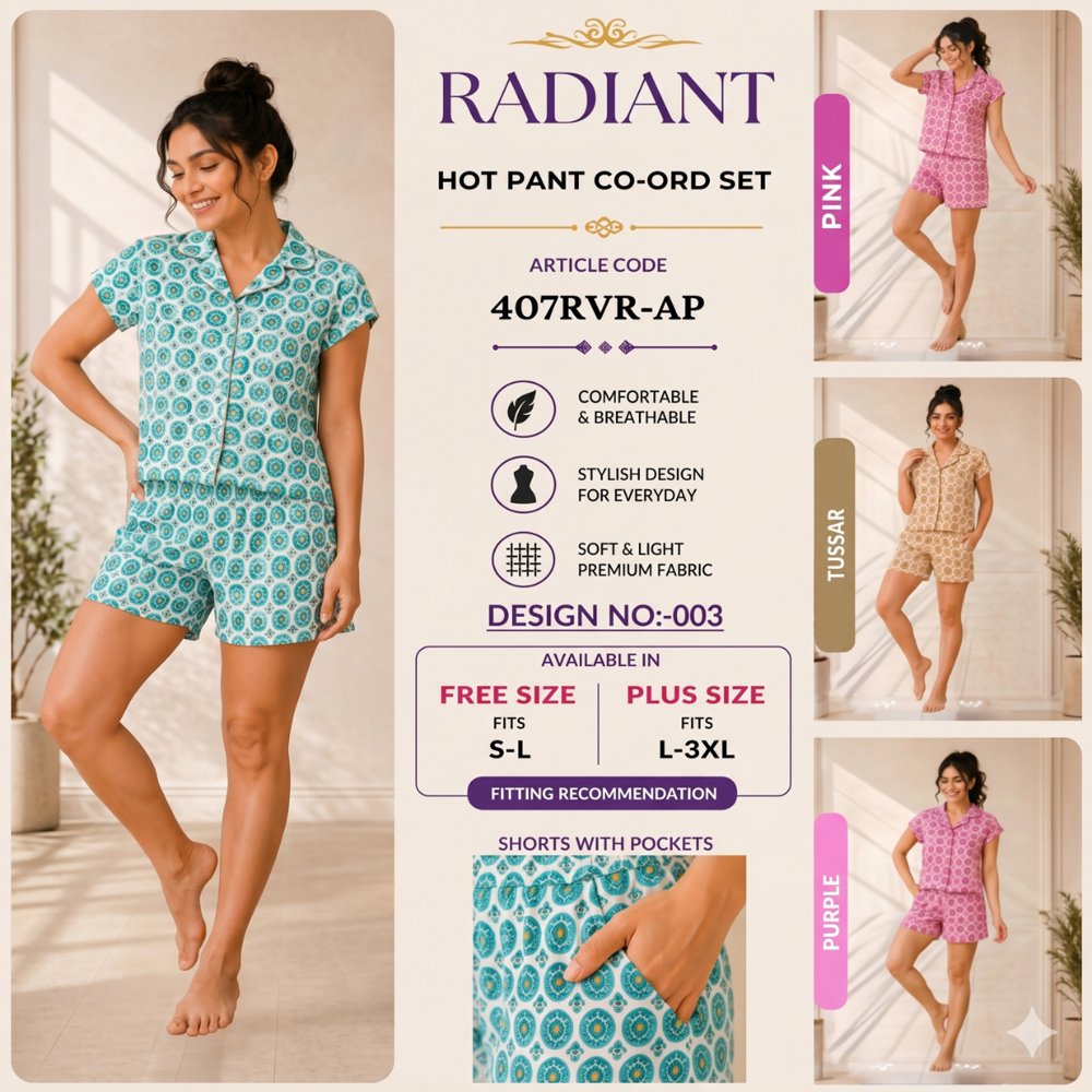 RADIANT PRINTED HOTPANT AND TOPS COORD SETS
