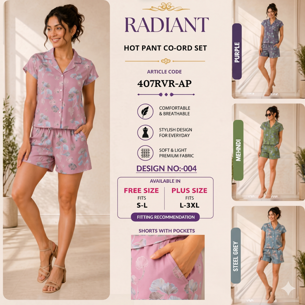 RADIANT PRINTED HOTPANT AND TOPS COORD SETS