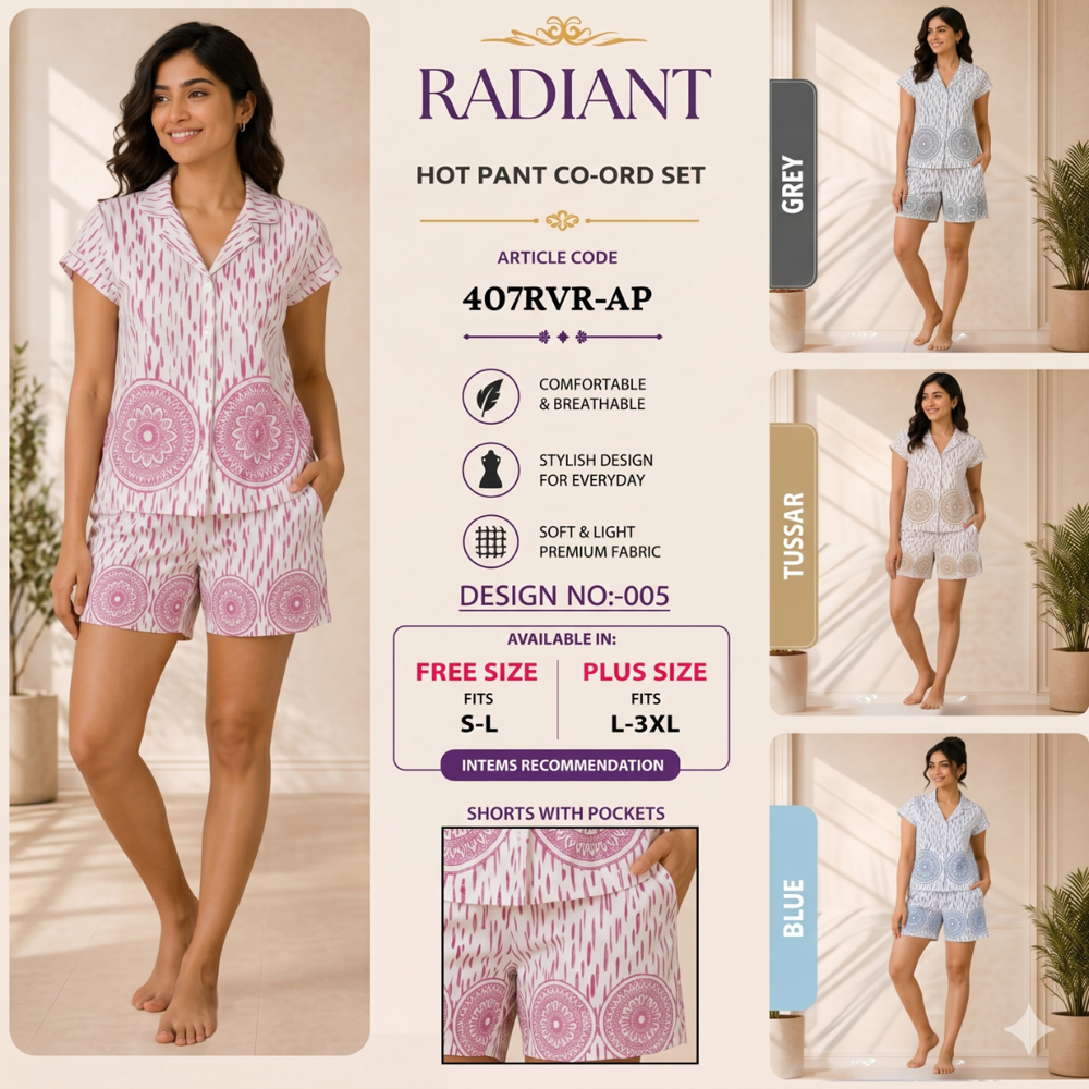 RADIANT PRINTED HOTPANT AND TOPS COORD SETS