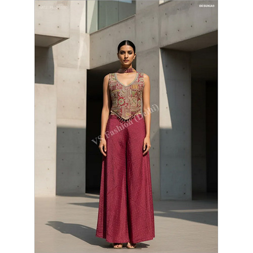 Chinon Chiffon Embroidered Palazzo Set with Choker
