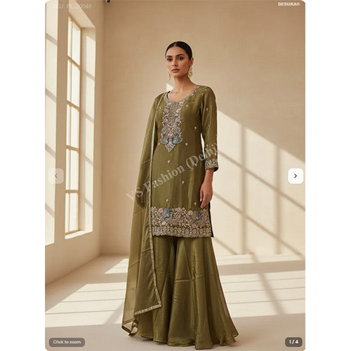 Elegant Palazzo Set with Peacock Zardosi And Resham Work