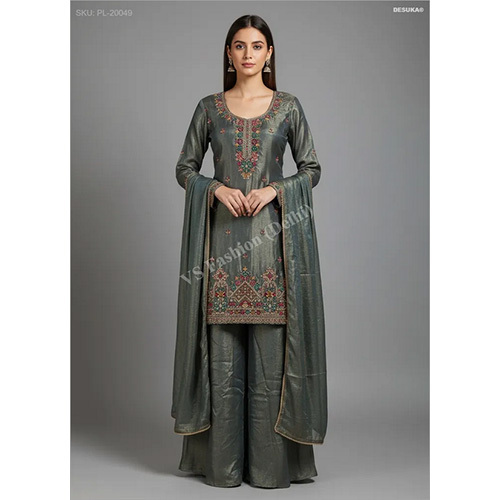 Regal Fendi Silk Palazzo Suit with Intricate Aari and Zardosi Ornamentation