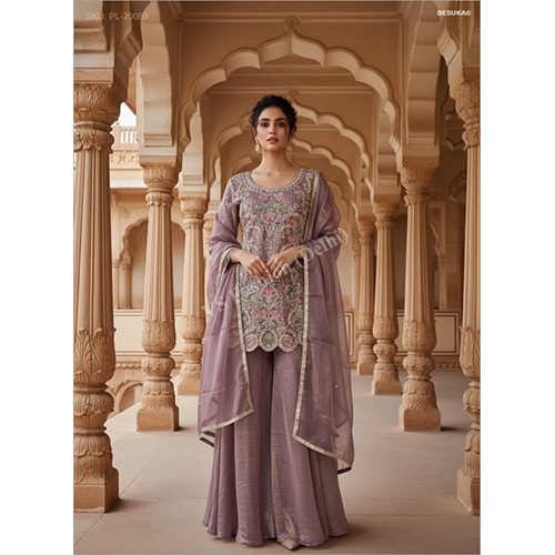 Vibrance Flared Silk Suit with Intricate Embroidery