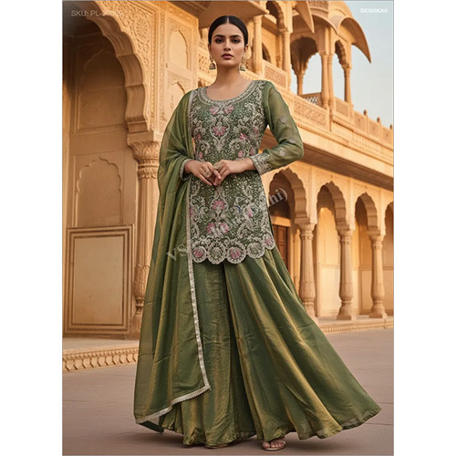 Vibrance Flared Silk Suit with Intricate Embroidery