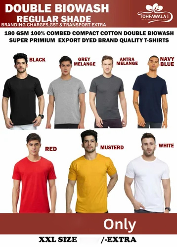 Double Biowash 180 GSM Premium Cotton T-Shirts Regular Shades