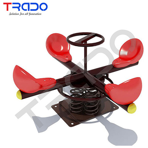 TR55 See Saw - Powder-Coated Steel, Four-Seater, Red Seats | Spring Rocking, Floor Anchored, Rounded Edges