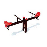 Single See Saw - Mild Steel Frame, 2.4m Length, Red Hdpe Seats | Ergonomic Design, Uv Resistant, Anti-slip Handles