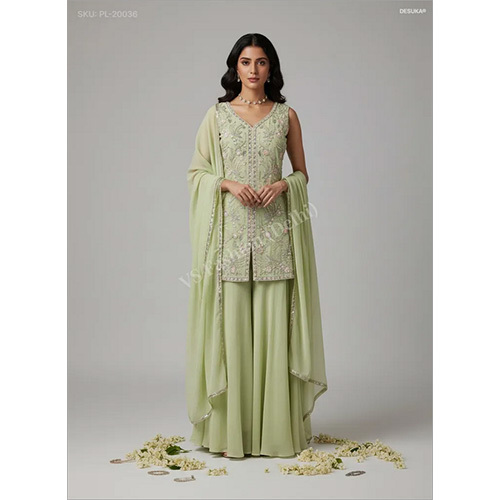 Celestial Georgette Palazzo Set with Intricate Cut-Dana And Sequin Artistry