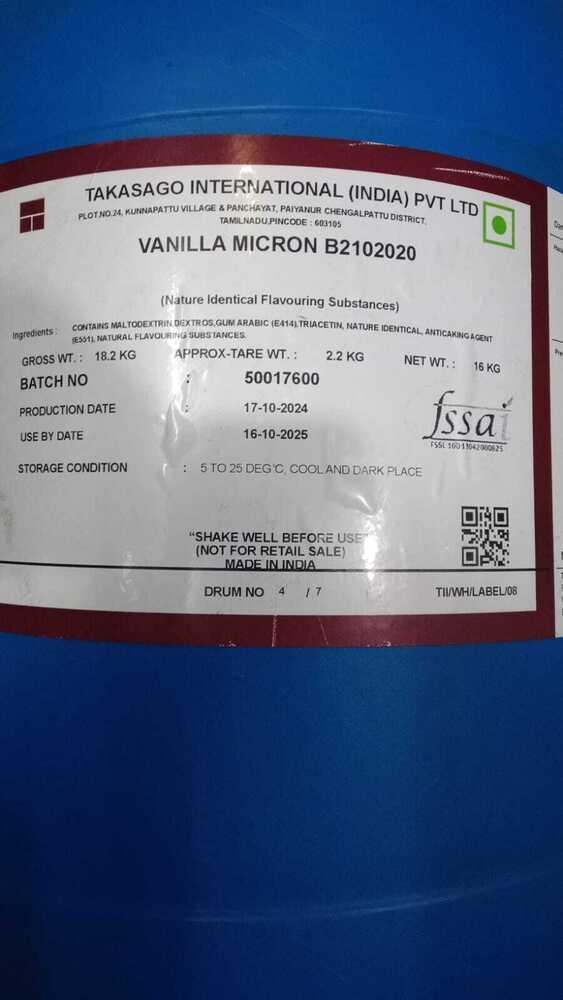 Vanilla Flavour Takasago Fresh Drum