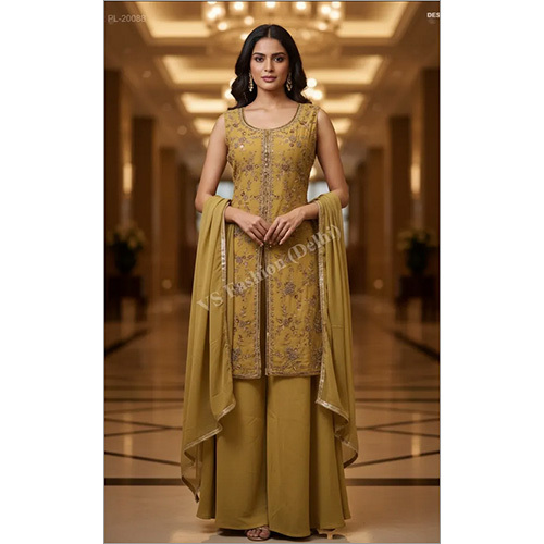 Star Georgette Palazzo Suit with Intricate Aari And Sequin Floral Jaal