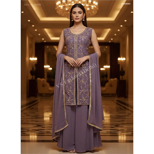 Star Georgette Palazzo Suit with Intricate Aari And Sequin Floral Jaal