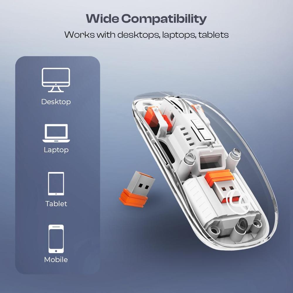 Arctic Fox Pureview Transparent Wireless and Bluetooth Rechargeable Mouse