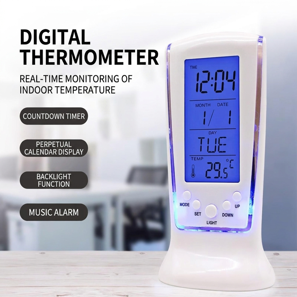 Multi-Function Digital Lcd Alarm Clock With Calendar Thermometer & Backlight - Battery Capacity: Aaa Battery Operated Milliampere-Hour (Mah)