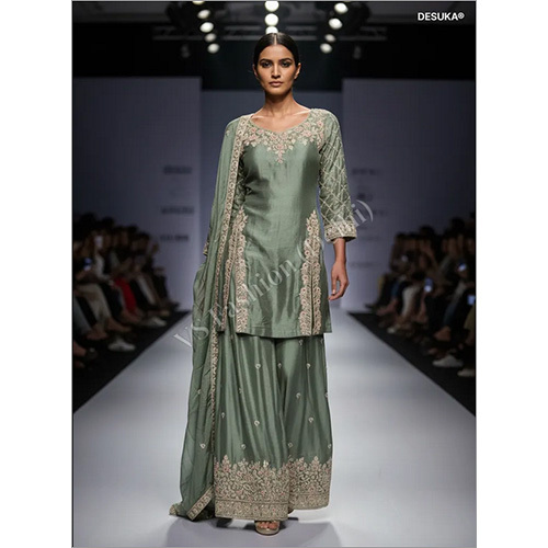 Royal Chinon Chiffon Palazzo Suit with Dori And Sequin Artistry
