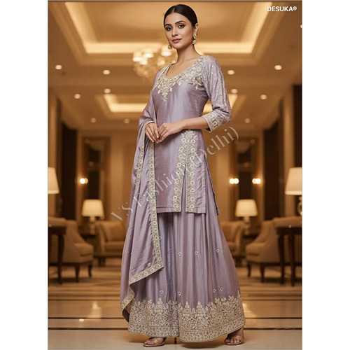 Royal Chinon Chiffon Palazzo Suit with Dori And Sequin Artistry