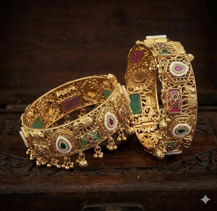 antique gunghroo kada with elephant motif