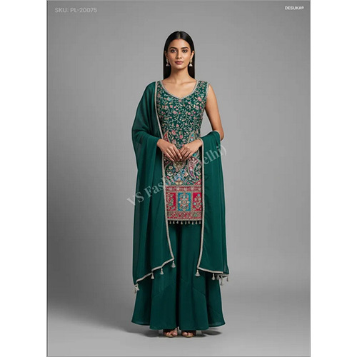 Heavily Embellished Chinon Chiffon Palazzo Suit Set